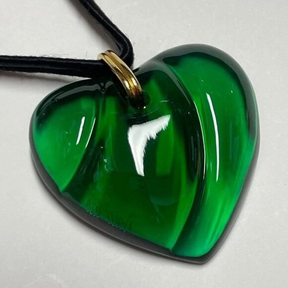 Baccarat Heart Crystal Pendant Necklace Green Limited France Jewelry Gift Rare - Picture 2 of 6